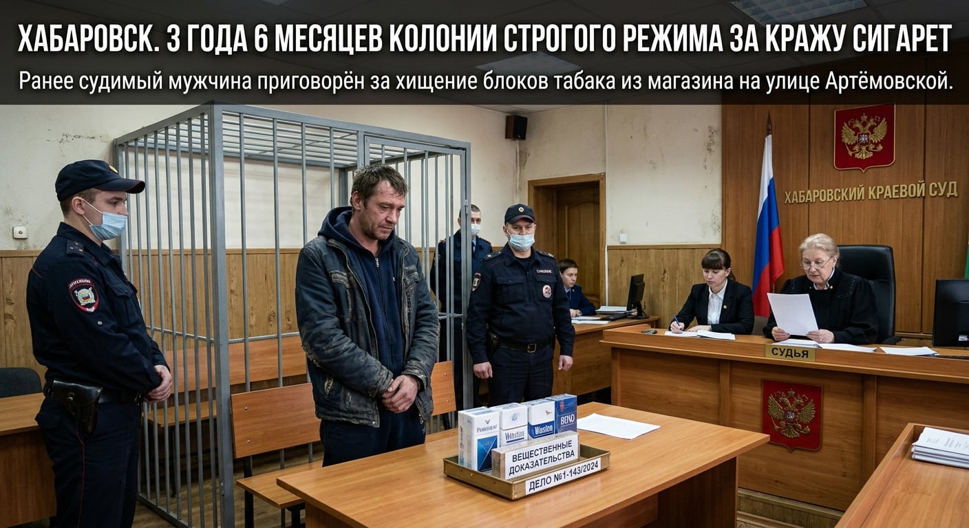 Кража сигарет в Хабаровске закончилась для рецидивиста тремя с половиной годами строгого режима