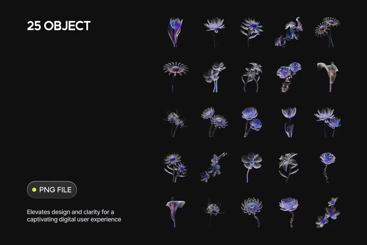 3D Glass Flower Elements — Teletype