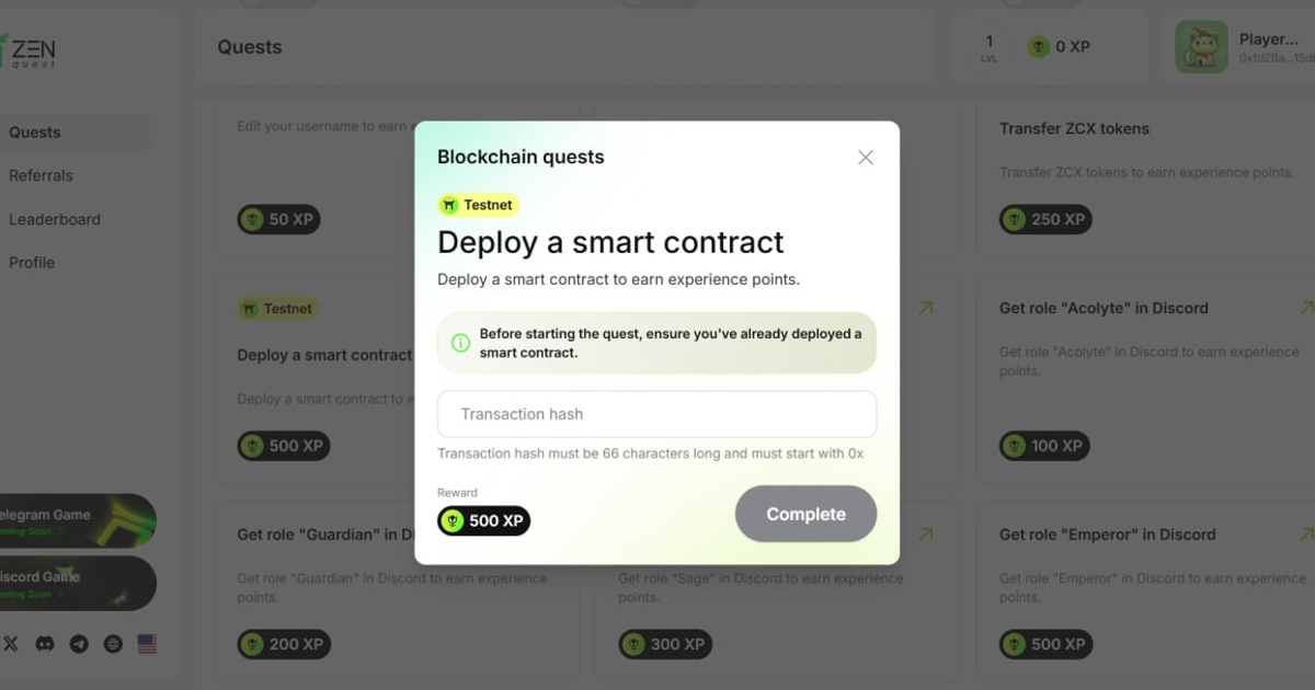 Деплой контракта от Zenchain — Teletype